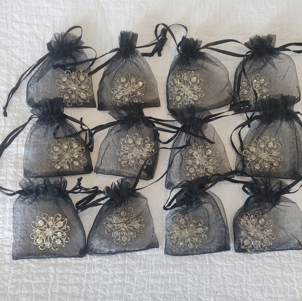 Lot of 12 Brooches In Elegant Black Organza Gift Bags